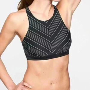 Athleta Chevron High Neck Bikini Top-Black-34 B/C Black White S/293826